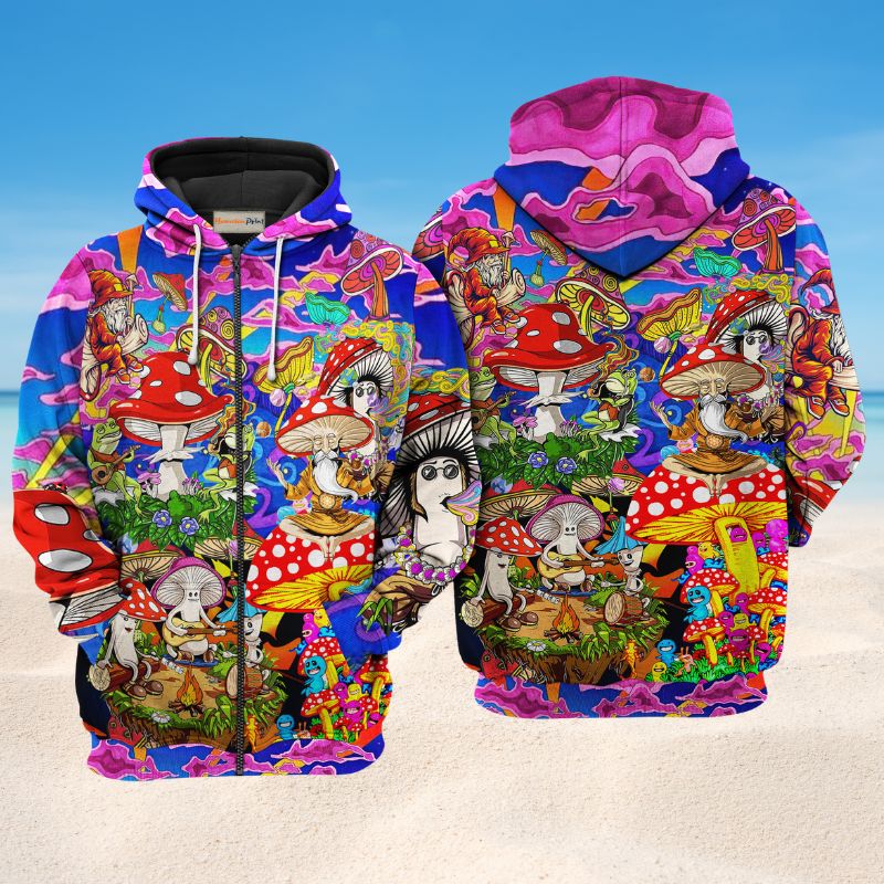 Hippie Happy Mushroom Together Hoodie For Free Spirit Outings Holidays And Relaxed Layering