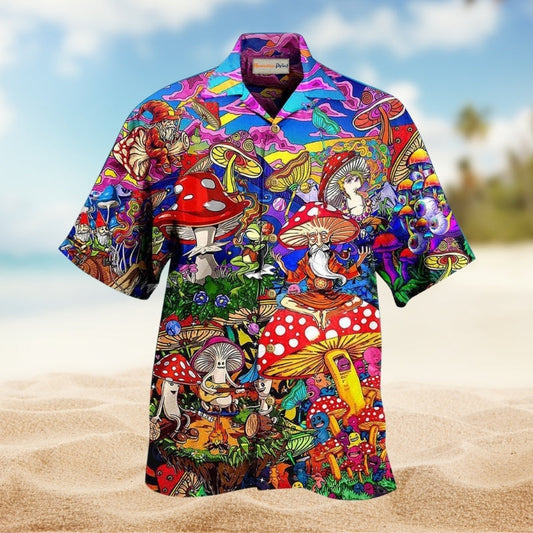 Bohemian Mushroom Happy Together Hawaiian Shirt For Summer Vacation Beach Travel And Relaxed Casual Wear