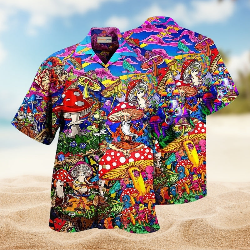 Bohemian Mushroom Happy Together Hawaiian Shirt For Summer Vacation Beach Travel And Relaxed Casual Wear