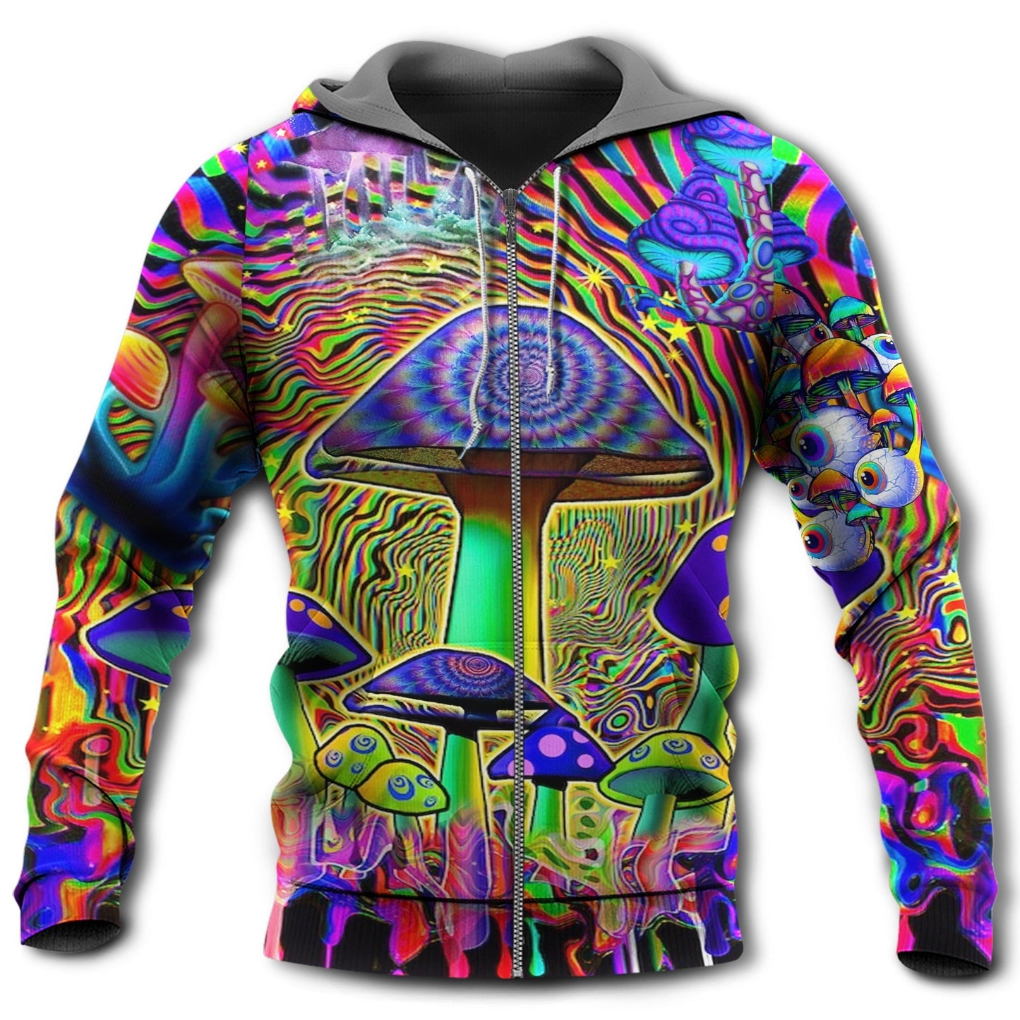Hippie Mushroom Love Color Hoodie For Free Spirit Outings Holidays And Relaxed Layering