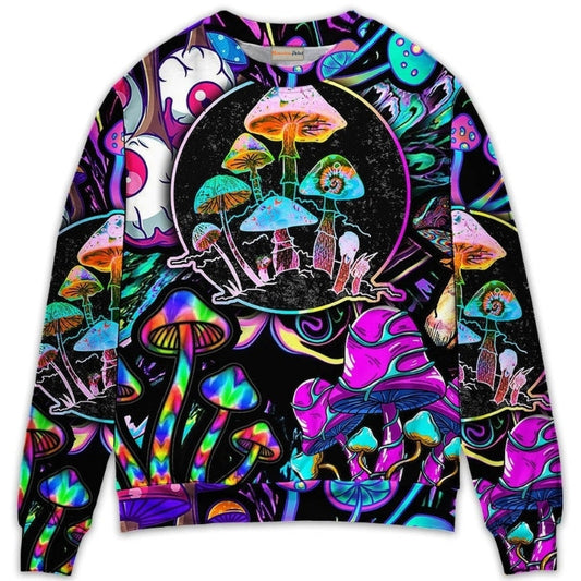 Hippie Mushroom Neon Light Colorful Sweater For Festival Adventures Vacations And Relaxed Daily Styling