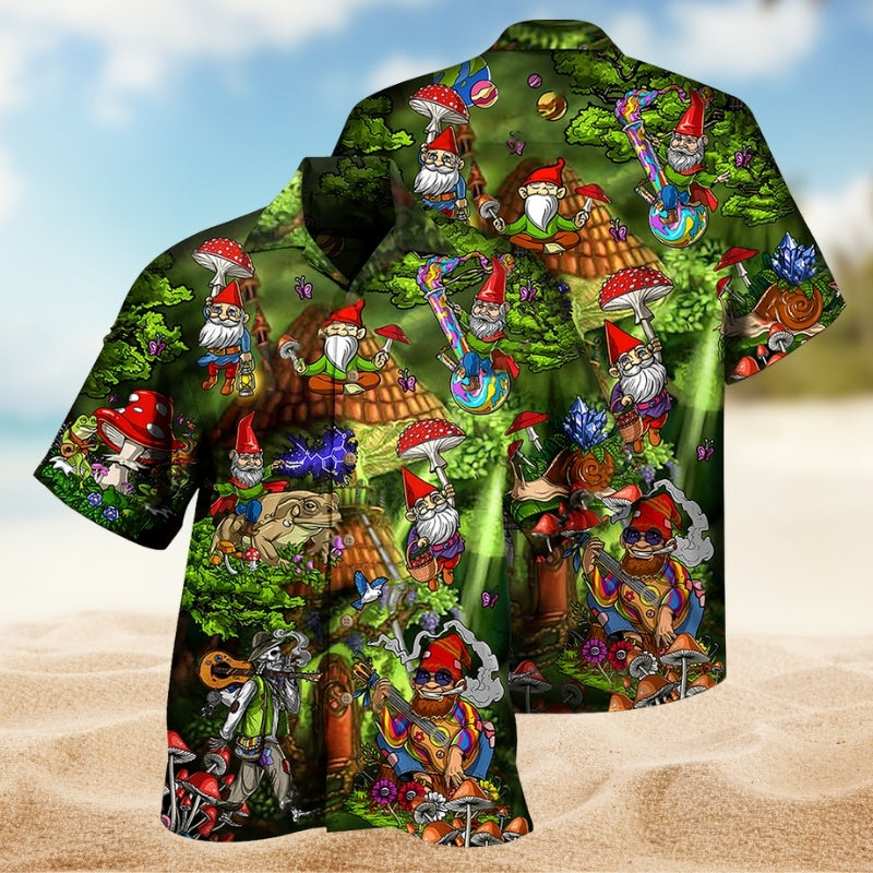 Hippie Mushroom Peace Psychedelic Art Hawaiian Shirt For Relaxed Getaway, Tropical Retreat, And Weekend Wear
