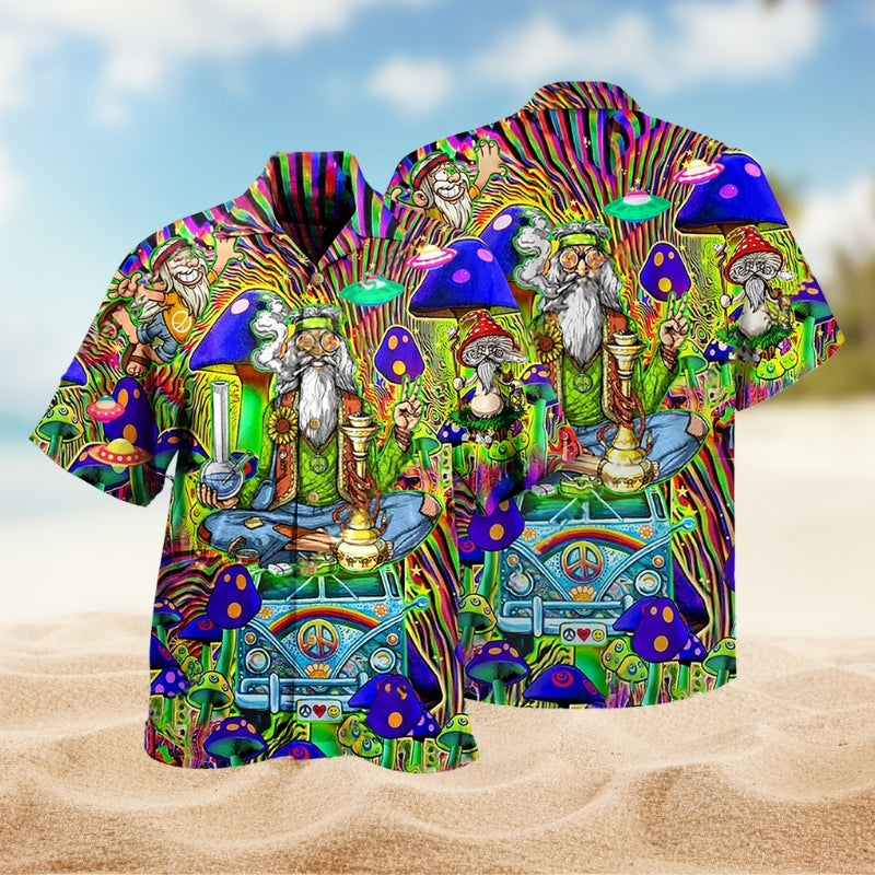 Hippie Mushroom Peace Psychedelic Art Hawaiian Shirt For Poolside Gathering And Weekend Wear