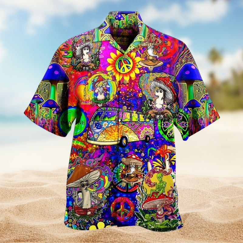 Hippie Mushroom Peace Psychedelic Art Hawaiian Shirt For Relaxed Getaway And Beachside Style
