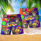 Hippie Mushroom Peace Colorful Beach Shorts Design Detail For Resort And Beach Day Style
