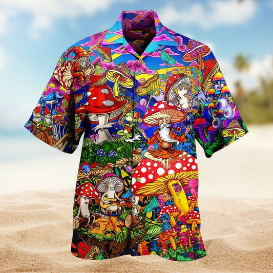 Hippie Mushroom Colorful Hawaiian Shirt For Poolside Gathering And Everyday Comfort
