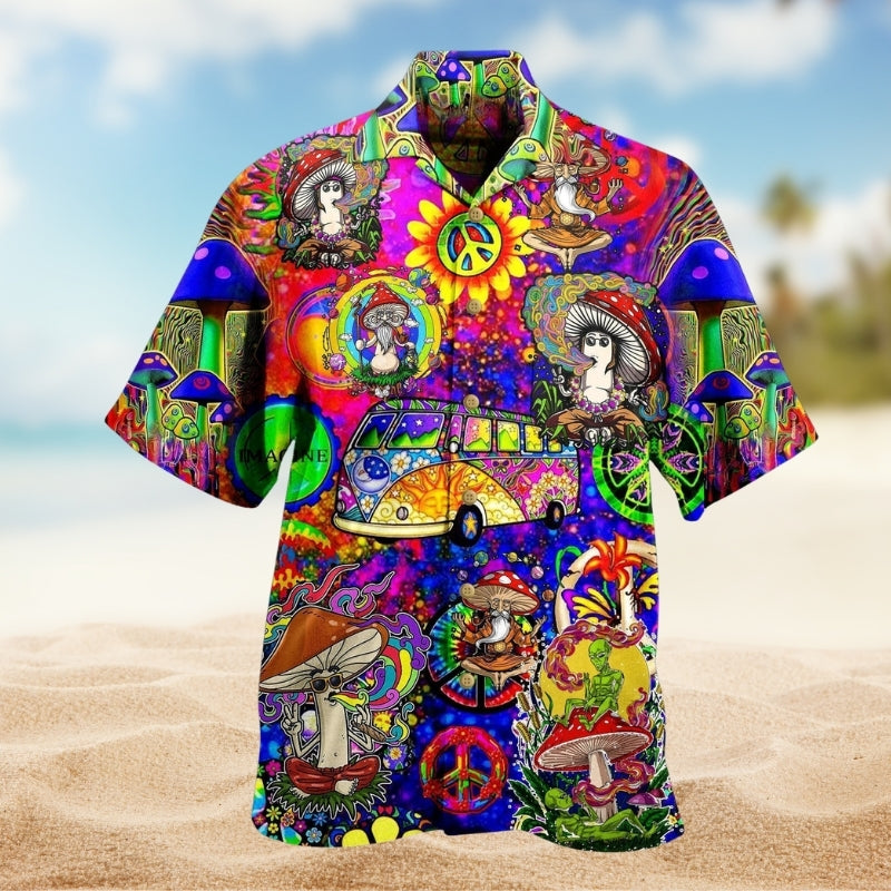 Hippie Mushroom Hawaiian Shirt For Coastal Adventure And Comfortable Travel Wear