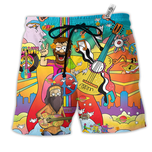 Hippie Music Guitar Peace Life Colorful Life Beach Shorts For Summer Festivals And Travel