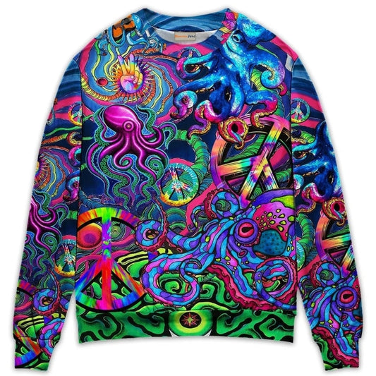 Hippie Octopus Colorful Tie Dye Sweater For Festival Adventures Vacations And Relaxed Daily Styling