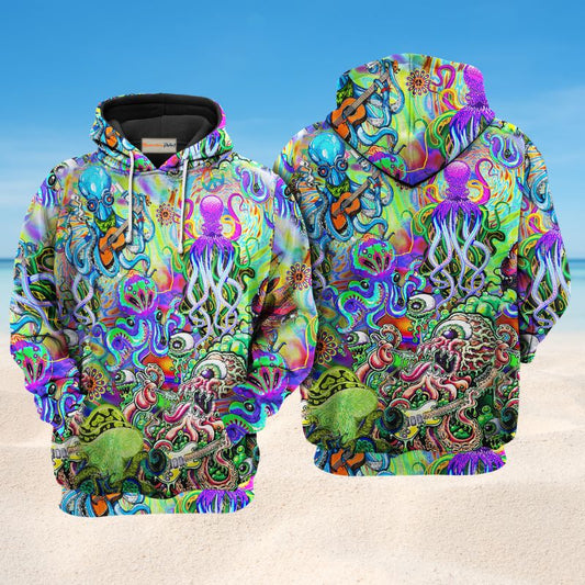 Hippie Octopus Love Music Hoodie For Studio Sessions Casual Events And Comfortable Daily Style