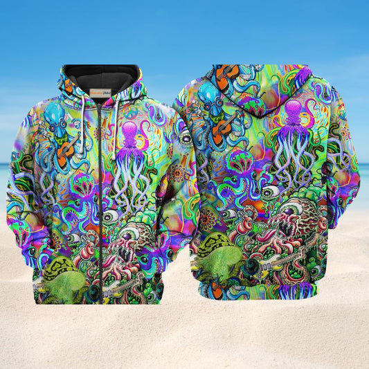 Hippie Octopus Love Music Hoodie For Rehearsals Weekend Outings And Comfortable Streetwear