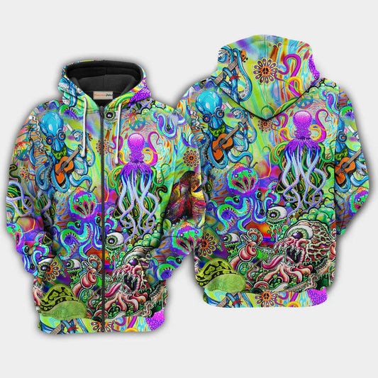 Hippie Octopus Love Music Hoodie For Studio Life Casual Travel And Everyday Comfort
