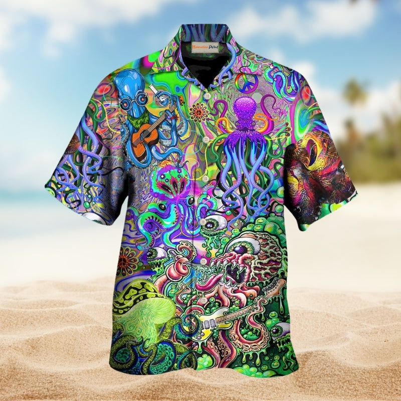 Halloween Spooky Classic Tropical Character Hawaiian Shirt Button Front Artwork For Vacation Style