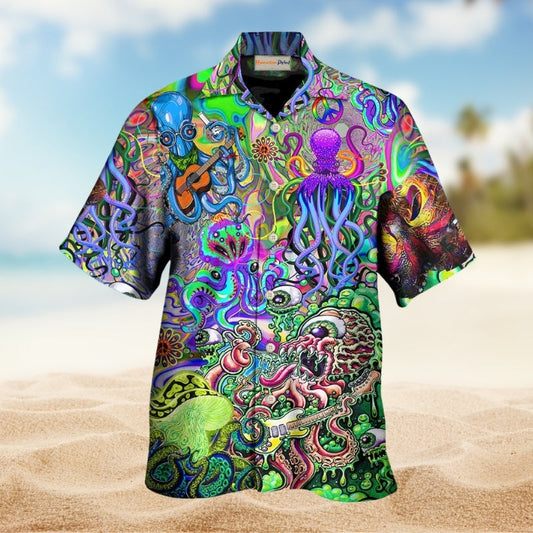 Halloween Spooky Classic Tropical Character Hawaiian Shirt Button Front Artwork For Vacation Style