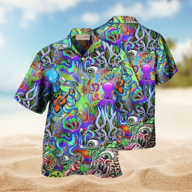 Bohemian Octopus Love Music Hawaiian Shirt For Beach Holidays Music Events And Relaxed Resort Style