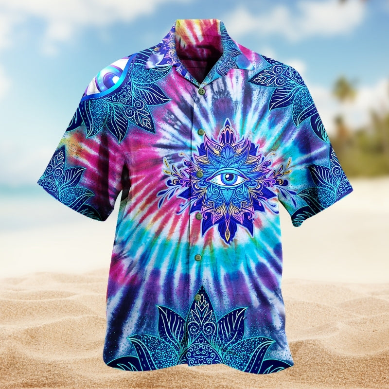 Hippie Peace Psychedelic Art Hawaiian Shirt For Cruise Journey, Resort Escape, And Summer Event Style