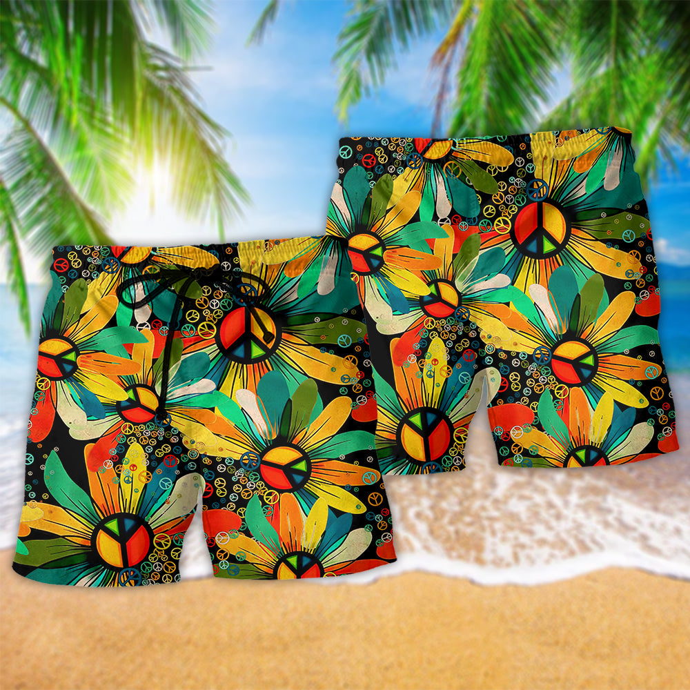 Hippie Peace Flowers Style Hawaiian Print Beach Shorts For Poolside Relaxation And Style