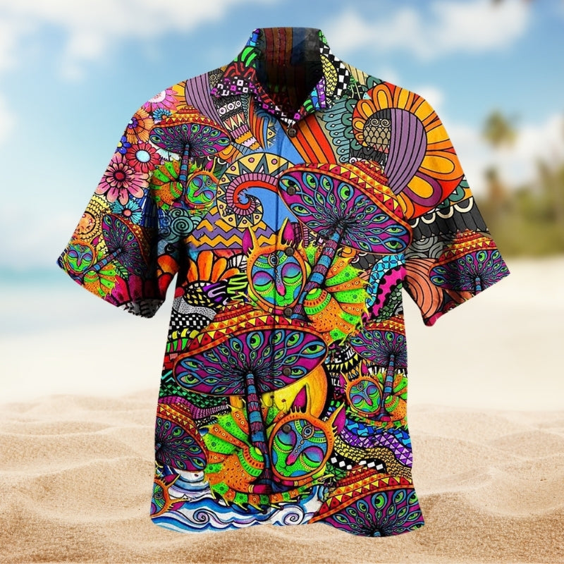 Hippie Colorful Hawaiian Shirt For Summer Gathering And Everyday Comfort