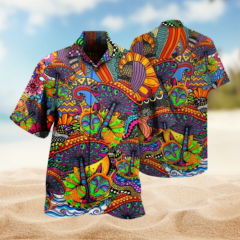 Hippie Colorful Hawaiian Shirt For Poolside Gathering And Daily Summer Wear