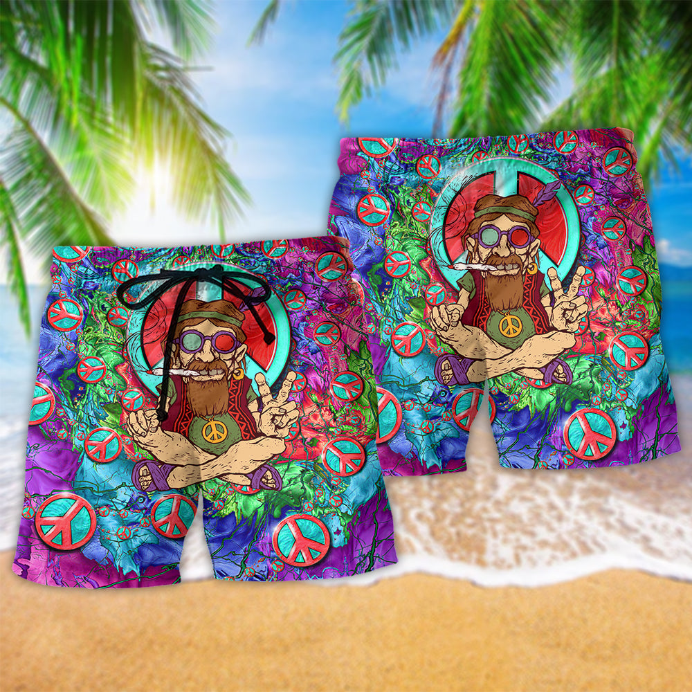 Hippie Peace Playful Colorful Beach Shorts Print Detail For Thoughtful Gift Giving