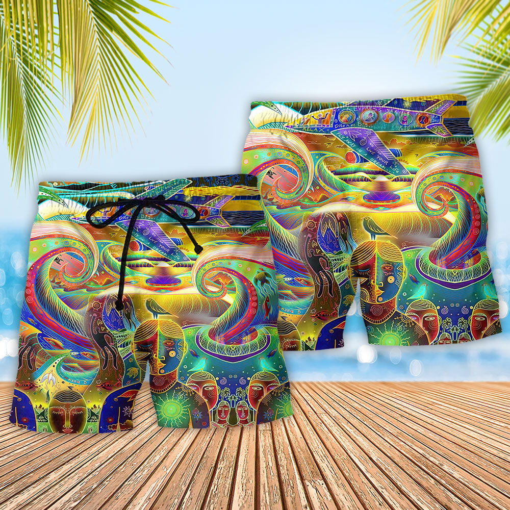 Bohemian Peace Color Beach Shorts Pattern Detail For Everyday Outings And Flexible Everyday Wear