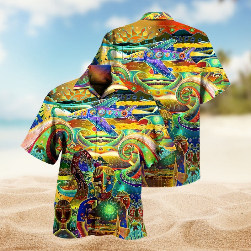 Hippie Colorful Hawaiian Shirt For Coastal Festival, Summer Vacation, And Easygoing Fashion