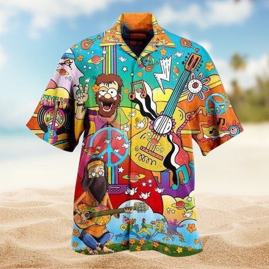 Hippie Peace Hawaiian Shirt For Tropical Retreat And Summer Event Style