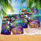 Hippie Peace Life Style Mushroom Hawaiian Print Beach Shorts For Resort Trips And Warm Weather Style