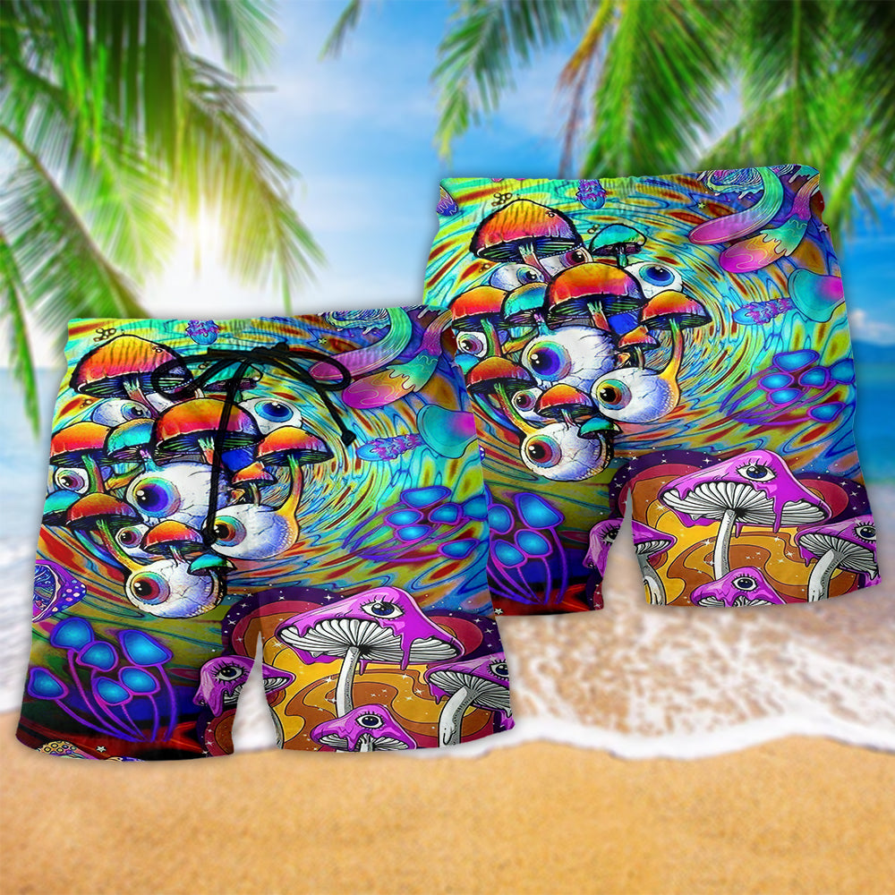 Hippie Peace Life Style Mushroom Hawaiian Print Beach Shorts For Resort Trips And Warm Weather Style
