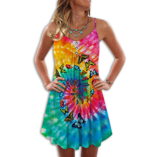 Hippie Butterfly Summer Vibes – Women's Summer Sleeveless V-Neck Camisole Dress