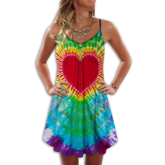 Hippie Peaceful Butterfly Heart V-Neck Sleeveless Cami Dress For Music Festivals And Thoughtful Boho Gifting