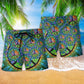 Hippie Peaceful Life Color Hawaiian Print Beach Shorts For Summer Vacation And Coastal Travel