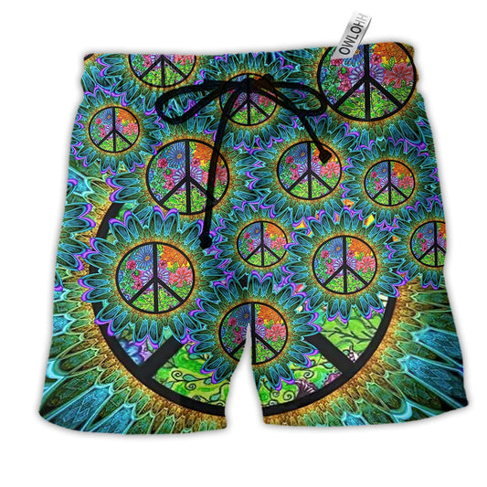 Hippie Peaceful Life Color Hawaiian Print Beach Shorts For Sunny Getaways And Casual Coastal Wear