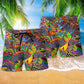 Hippie Peaceful Life Color Style Hawaiian Print Beach Shorts For Tropical Holidays And Weekend Adventures