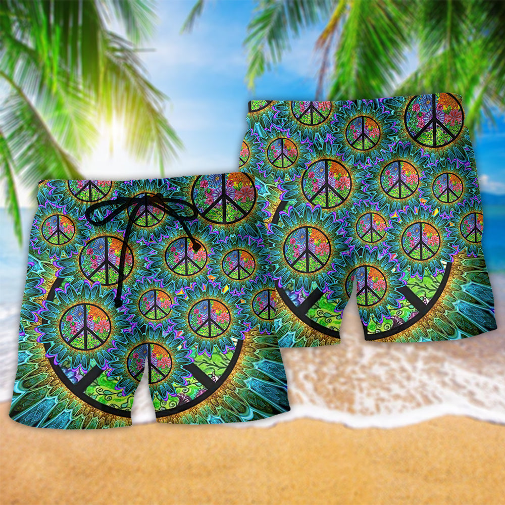 Colorful Bohemian Peace Beach Shorts Pattern Detail For Seaside Leisure And Memorable Gift Ideas