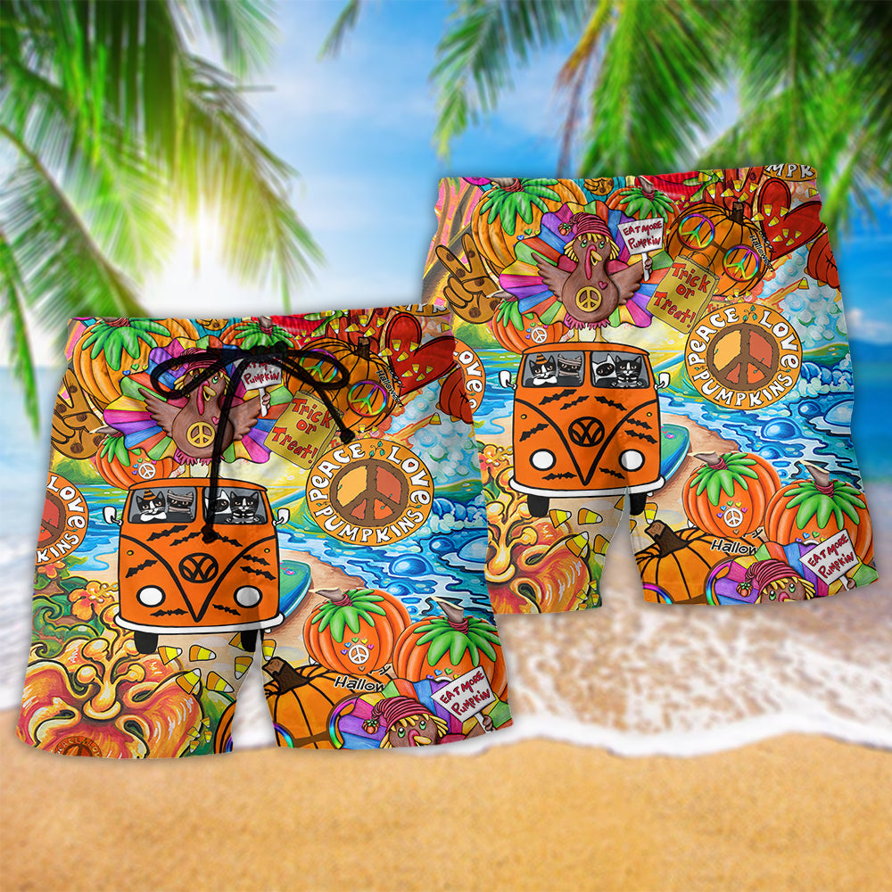 Bohemian Colorful Pumpkin Beach Shorts Pattern Detail For Island Trips And Lightweight Summer Style