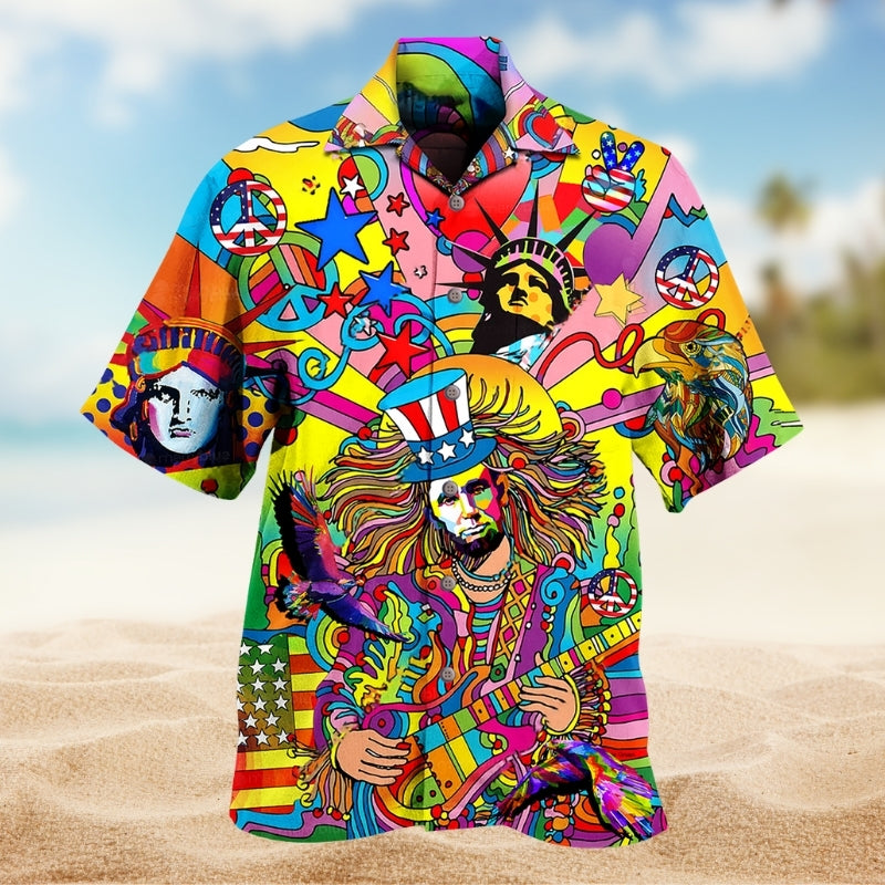 Hippie Rainbow Colorful Hawaiian Shirt For Casual Weekend, Tropical Holiday, And Memorable Gifting