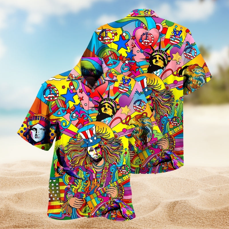 Hippie Rainbow Colorful Hawaiian Shirt For Casual Weekend, Seasonal Celebration, And Summer Party Style