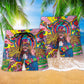 Hippie Rock Music Colorful Beach Shorts Pattern View For Vacation Travel And Outdoor Fun