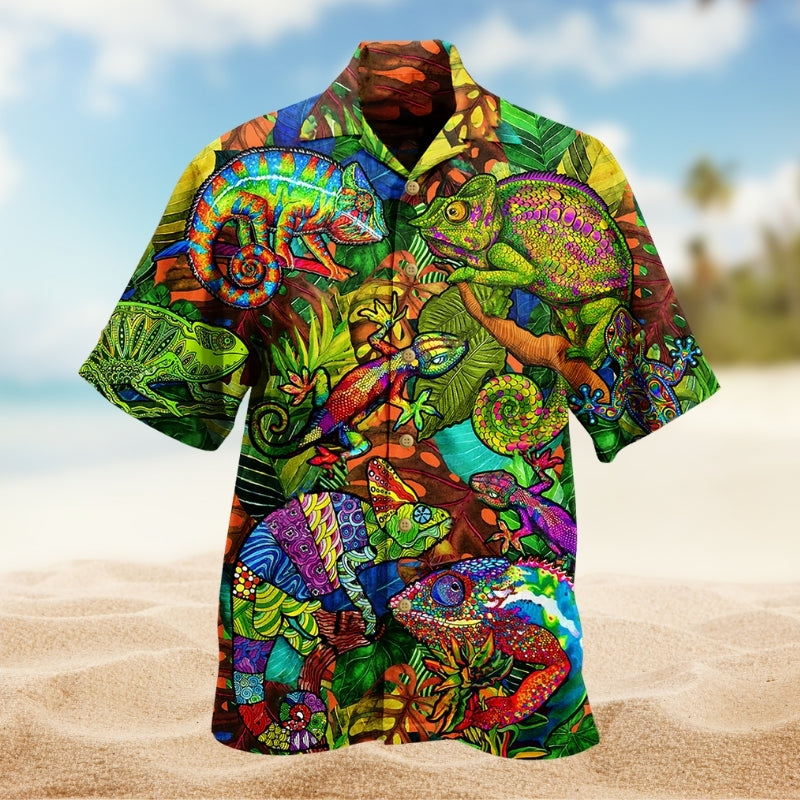 Hippie Salamander Hawaiian Shirt For Island Vacations, Resort Wear, And Relaxed Seasonal Style