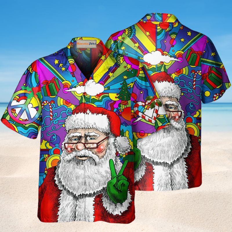 Hippie Santa Christmas Hawaiian Shirt For Island Vacations, Resort Wear, And Relaxed Seasonal Style