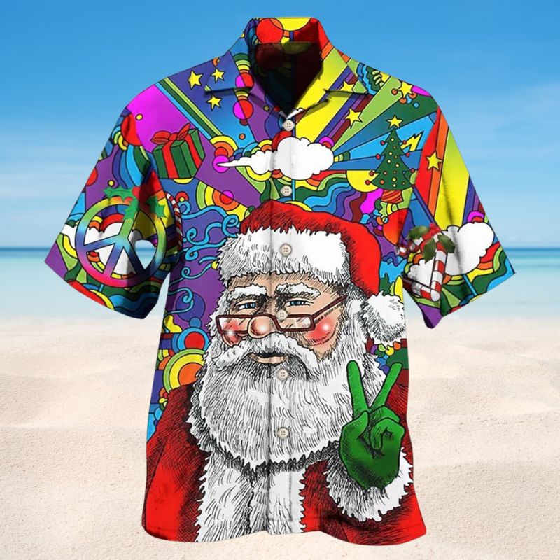Hippie Santa Christmas Hawaiian Shirt For Island Vacations, Resort Wear, And Relaxed Seasonal Style