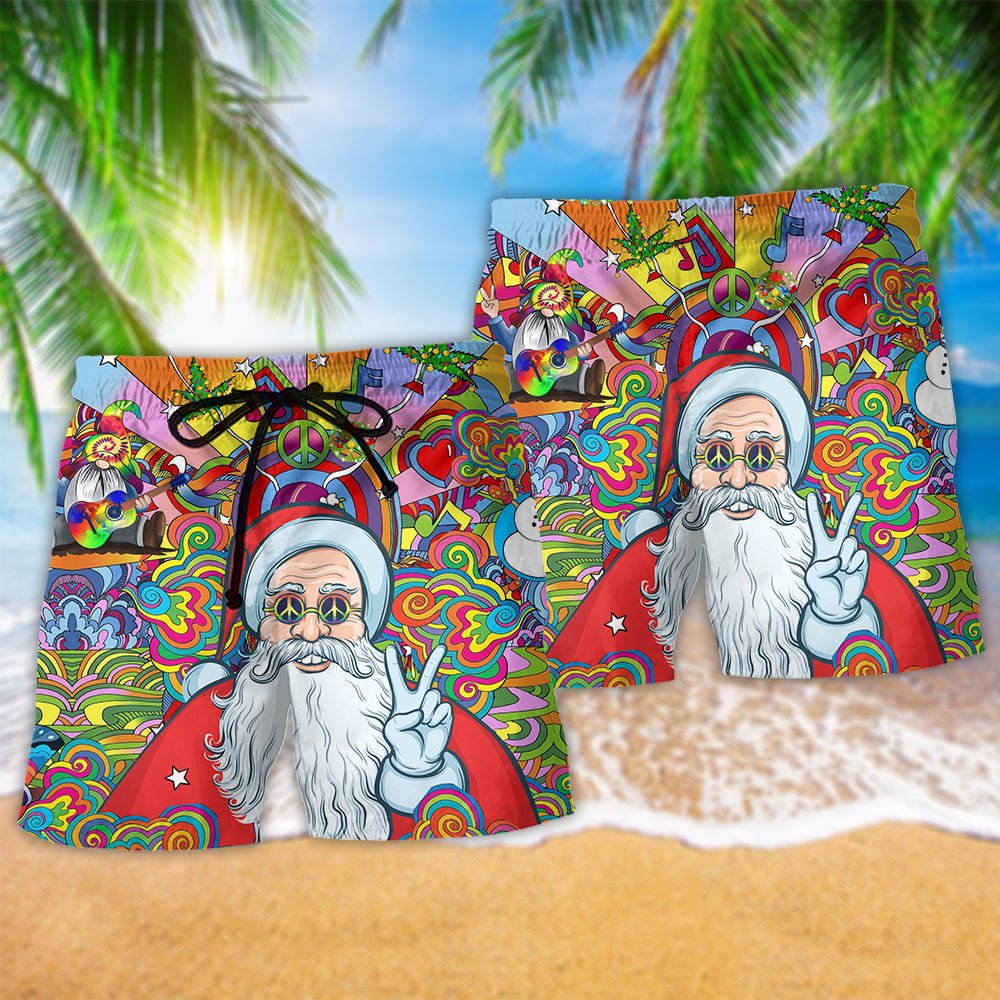 Bohemian Santa Colorful Music Beach Shorts Pattern Detail For Island Trips And Bright Summer Outfits