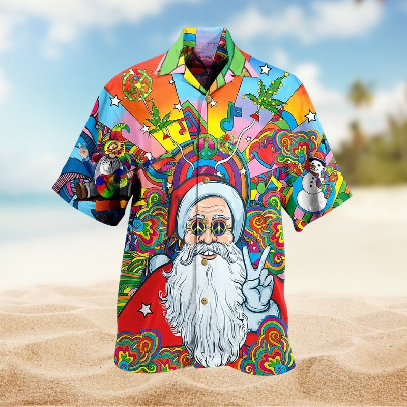 Christmas Hippie Santa Hawaiian Shirt For Christmas Gatherings, Resort Trips, And Cheerful Seasonal Style