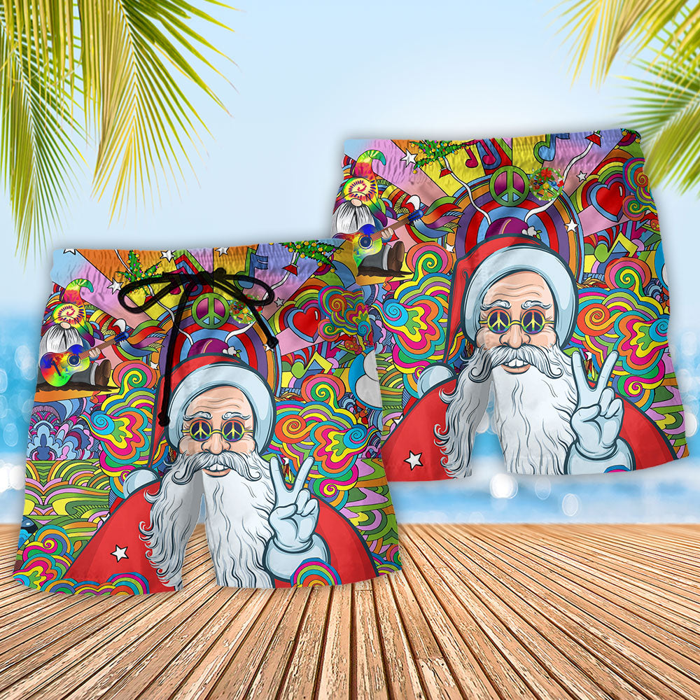 Bohemian Santa Colorful Beach Shorts Pattern Detail For Weekend Travel And Easy Warm Weather Wear