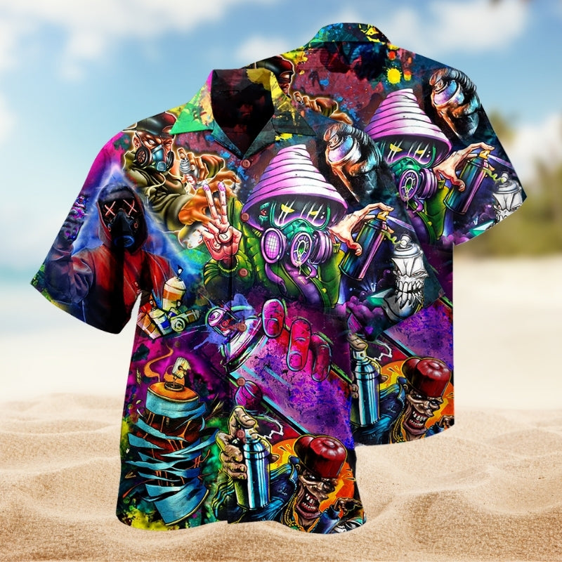 Hippie Creative Pattern Hawaiian Shirt For Summer Vacation, Beach Travel, And Casual Wear