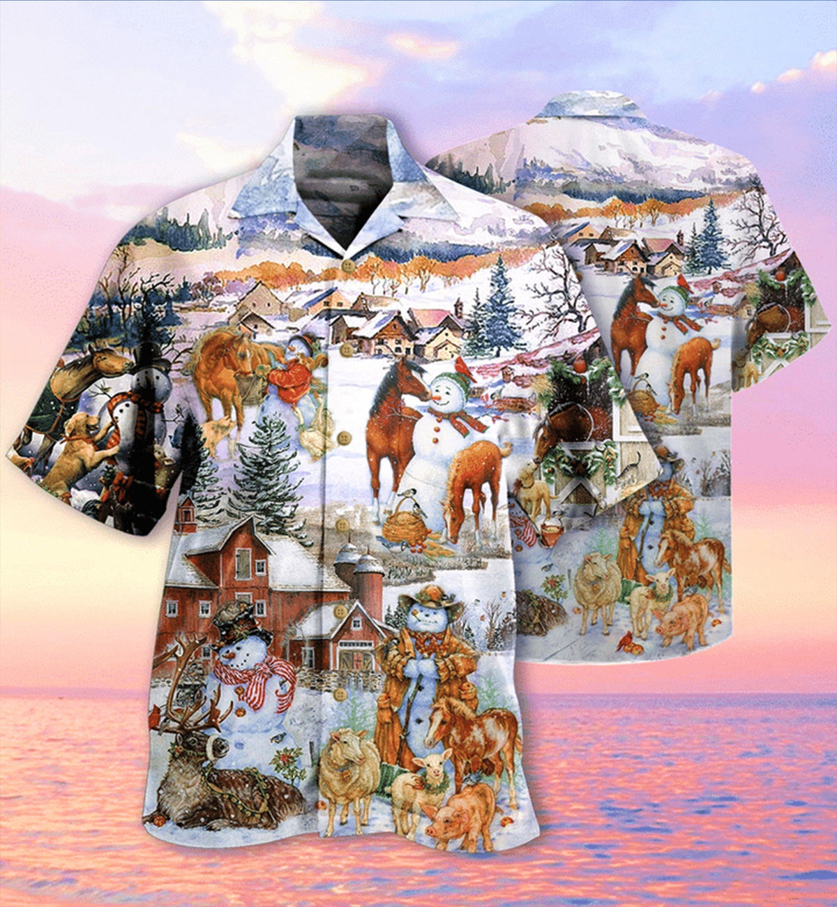 Horse Christmas Farm Hawaiian Shirt Pattern Detail For Summer Holidays And Outdoor Fun