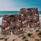 Red Floral Sugar Skull Beach Shorts For Beach Trips And Relaxed Vacation Styling