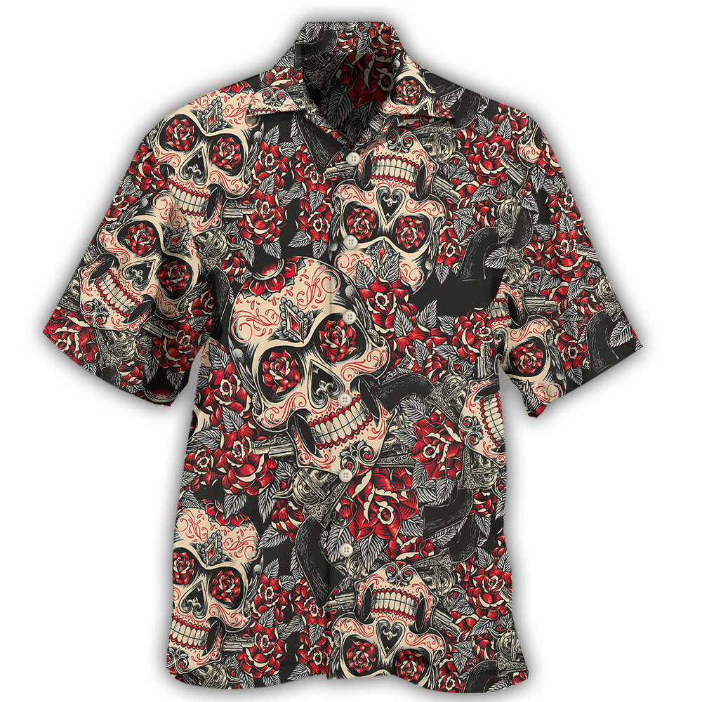 Creative Floral Sugar Skull Design Hawaiian Shirt For Island Vacations, Resort Wear, And Relaxed Seasonal Style