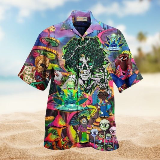 Vintage Skull Artwork Hawaiian Shirt Design View For Casual Outings